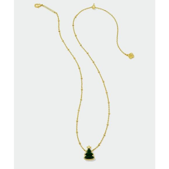 Kendra Scott Holiday Tree Pendant Necklace Gold Green Quartzite BRAND NEW! Gift - Picture 5 of 7